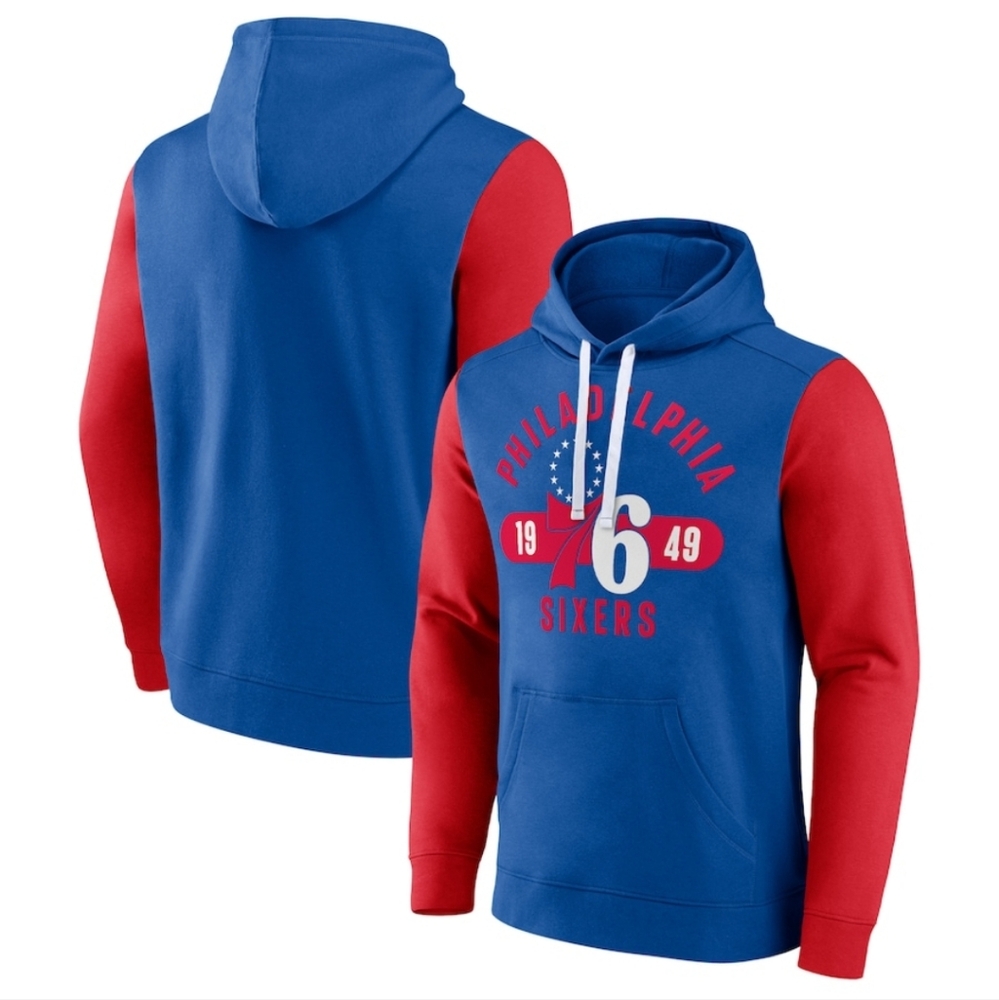 Philadelphia 76ers Fanatics Attack Colorblock Pullover Hoodie - Royal/Red